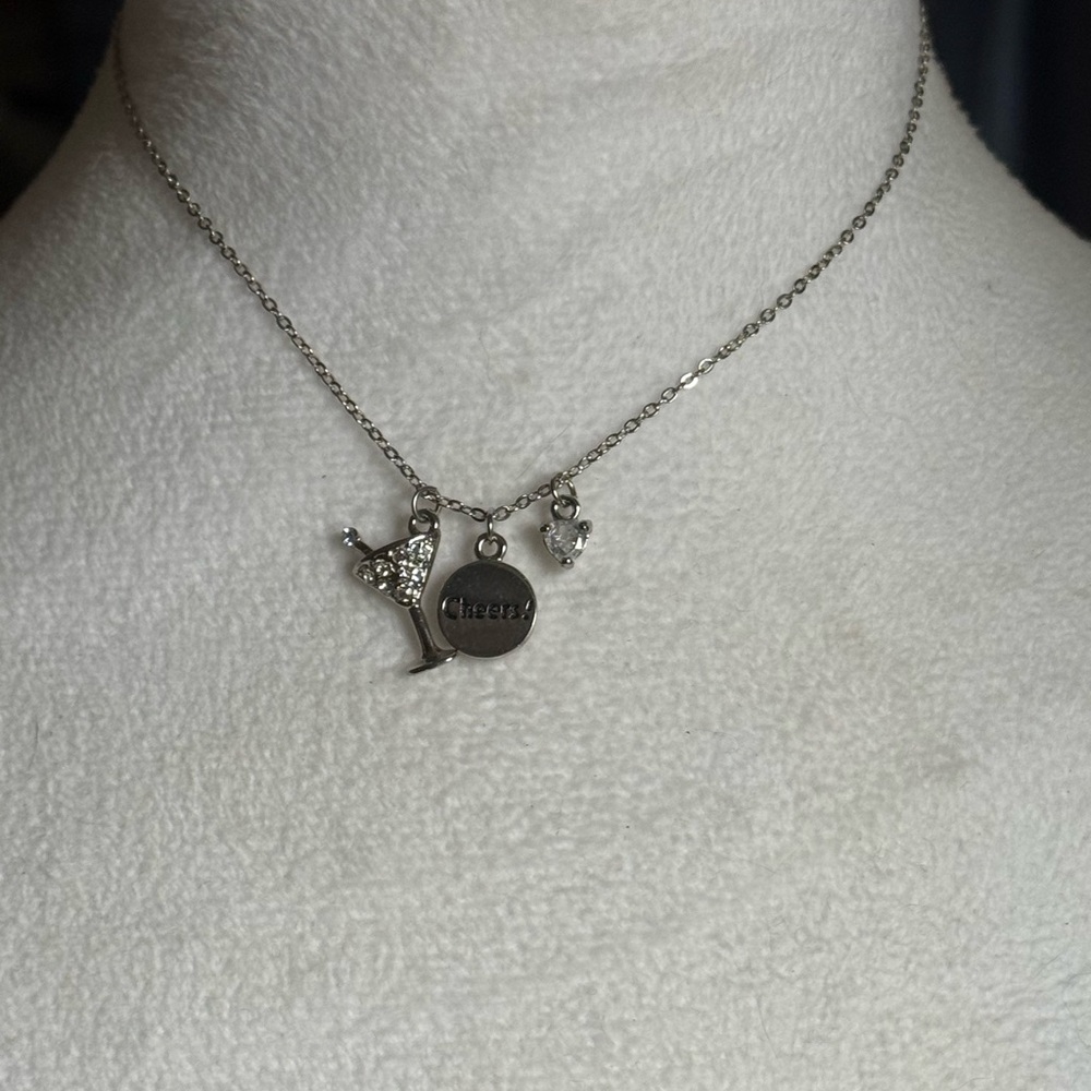 🍸3 Cheers Martini Glass Genuine CZ & Crystal Necklace by Cookie Lee - Picture 11 of 12